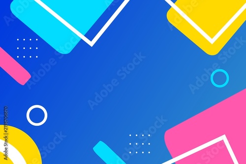 Colorful abstract geometric background with bright shapes and gradients on a blue backdrop
