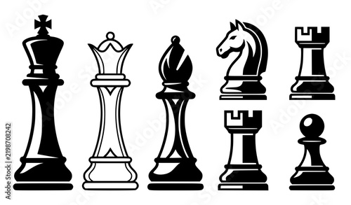 Картината върху платно Chess Piece Icon Set Black and White King Queen Bishop Knight Rook Pawn Vector I