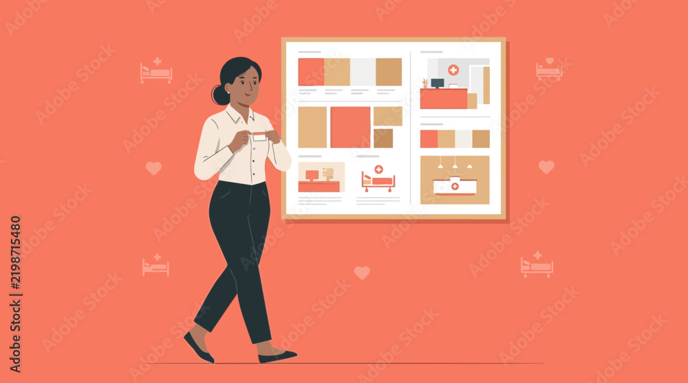 Obraz premium Woman reviewing medical infographic on display board