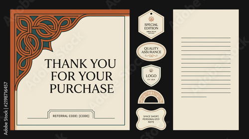 Thank You Card with Decorative Border and Labels - Vintage Style