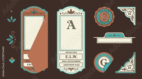 Retro Label Design Elements, Vintage Badges, Ornate Frames, Transparent Background