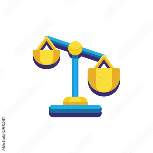 Flat design vector icon of a classic justice balance scale, representing law, legal equality, fairness and judicial decision making concept for legal and business design