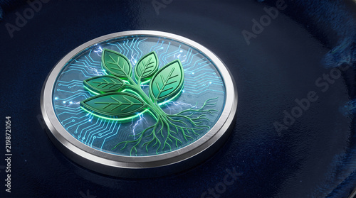 Digital shield cloud standard max green plant symbol medallion coin icon graphic glowing futuristic symbol corporate design calm