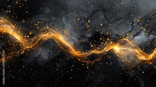 Abstract, energetic, gold streaks on dark textured background