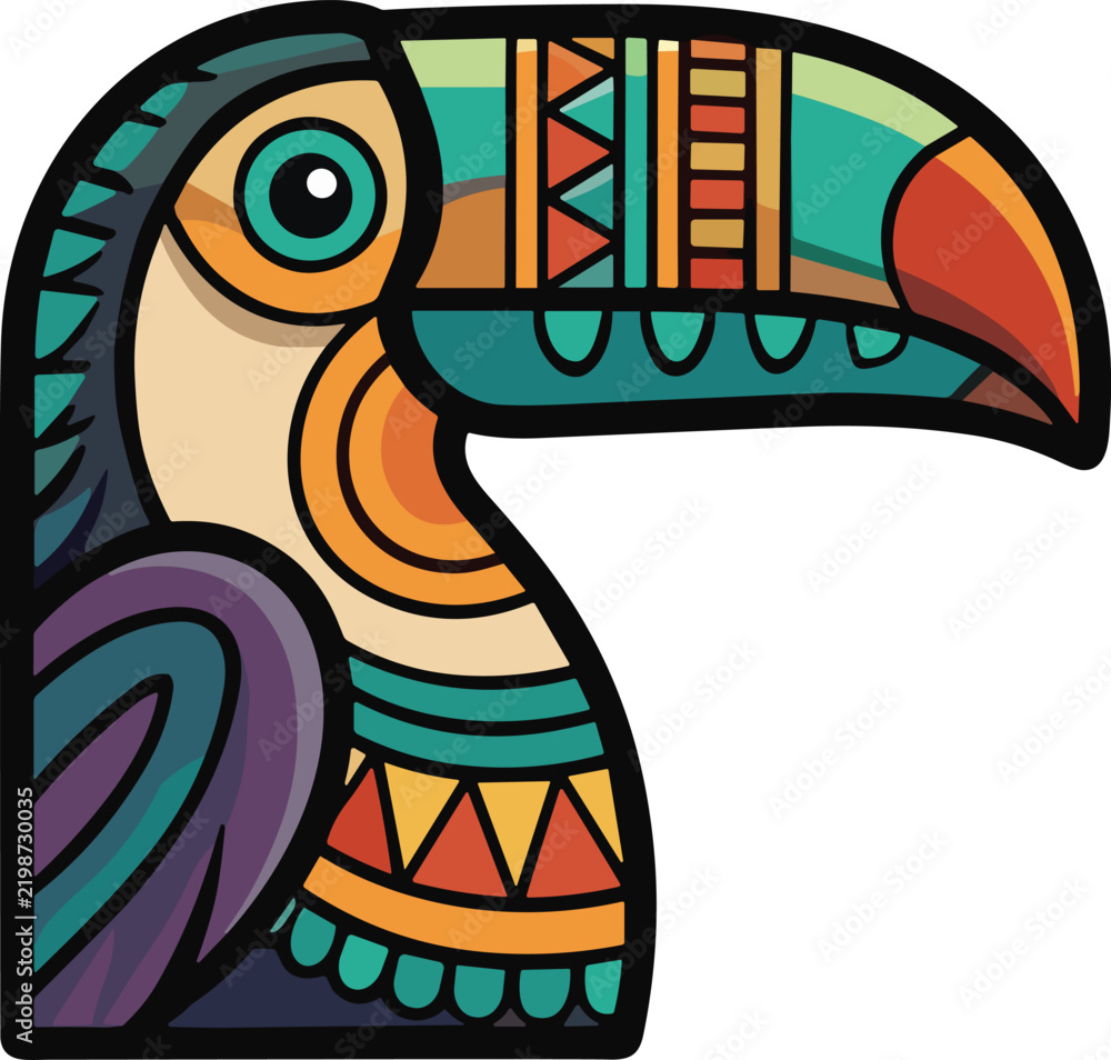 Fototapeta premium Toucan head with geometric patterns. Toucan head with geometric patterns for creative projects