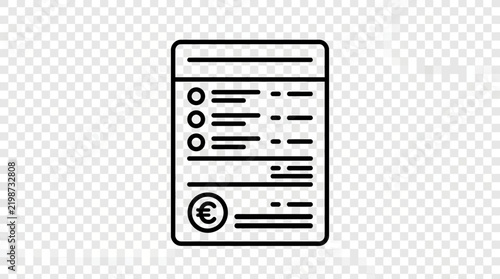 Invoice Icon with Euro Symbol, Isolated on Transparent Background