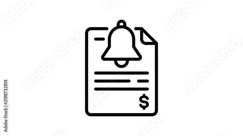 Isolated Bell Notification Icon on Document with Dollar Sign