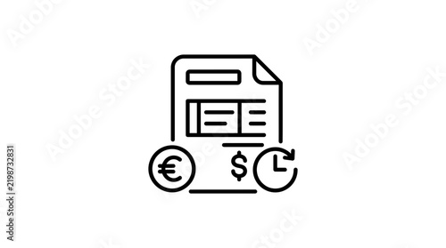 Invoice Icon with Currency and Timer Symbols on Transparent Background