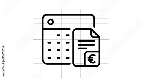 Euro currency symbol on document with calculator icon, isolated on transparent background