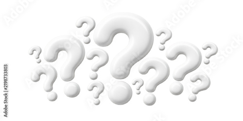 White 3D Question Marks Isolated on Transparent Background