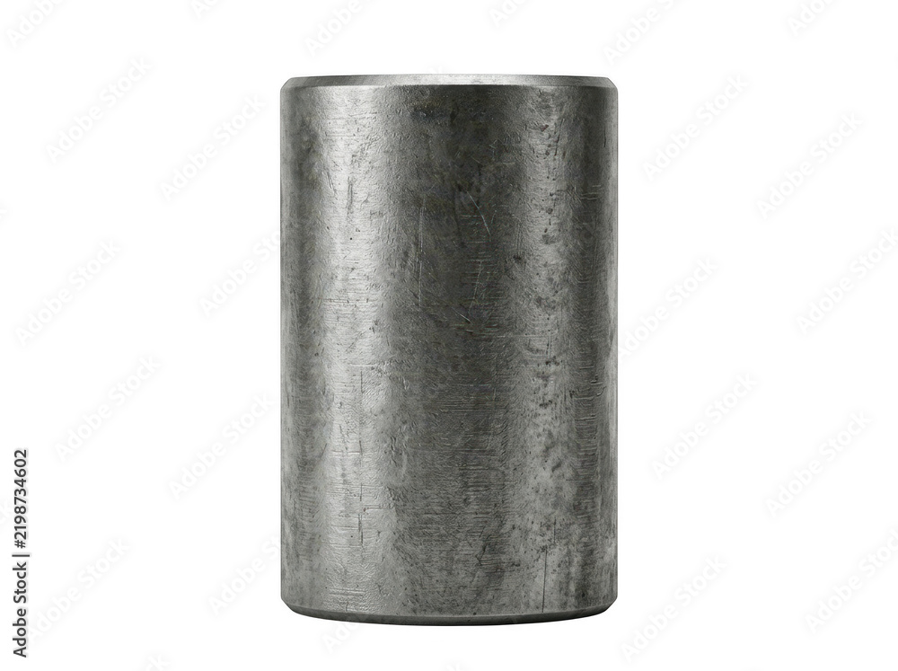 Fototapeta premium Textured cylindrical metal container stands isolated on a plain transparent background.