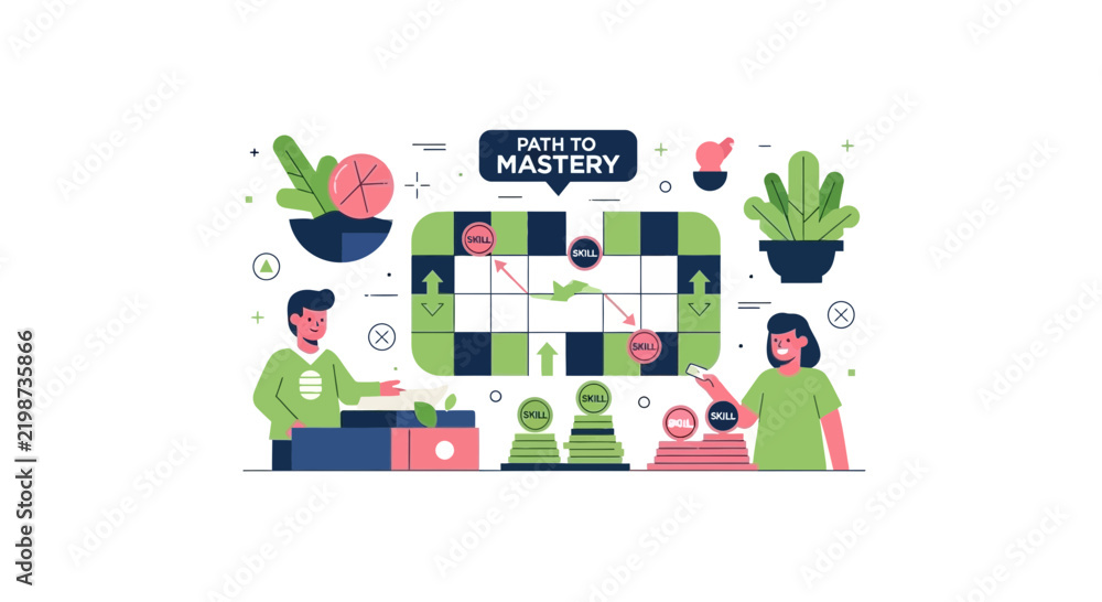 Fototapeta premium Path to Mastery Illustration for Skill Development and Gamified Personal Growth