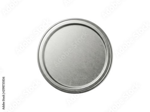 Silver metal lid with smooth finish isolated on plain background.