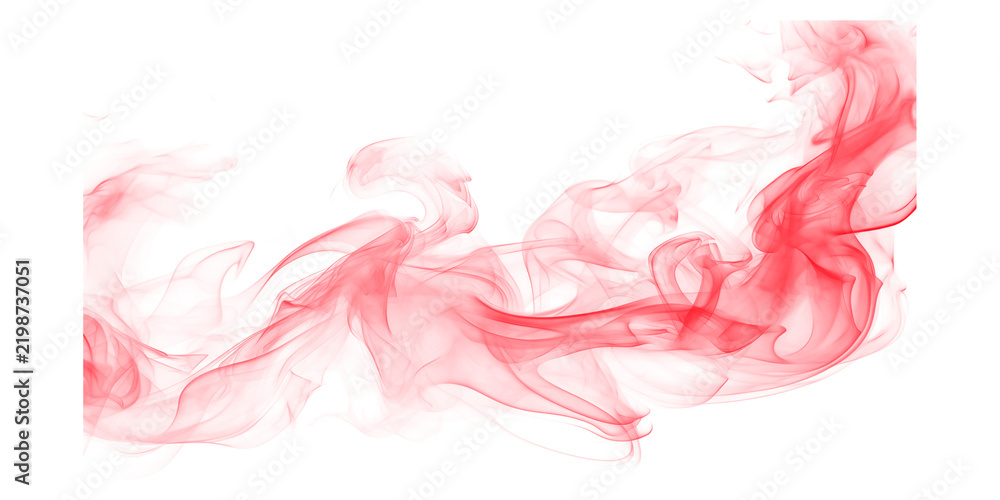 Fototapeta premium Abstract red smoke swirl isolated on a white background with soft flowing vapor textures