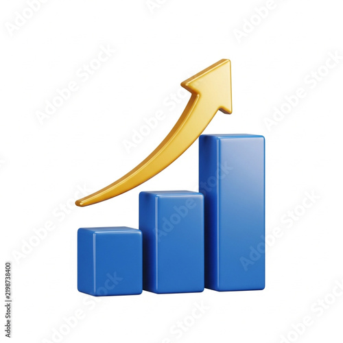 3D Bar Chart with Golden Upward Arrow Illustrating Growth and Success