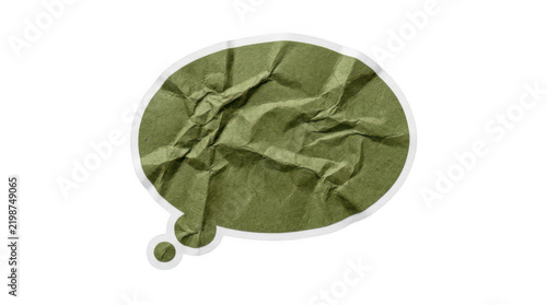 Crumpled green paper speech bubble on transparent background