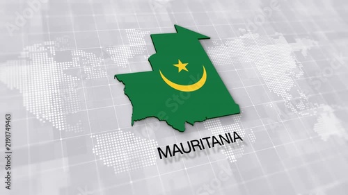 Mauritania map with national flag on white digital world map background, global political, geographic border for international news concept with minimal background
