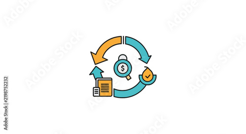 Colorful circular arrows icon with symbols.