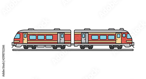 Colorful train on the tracks moving.