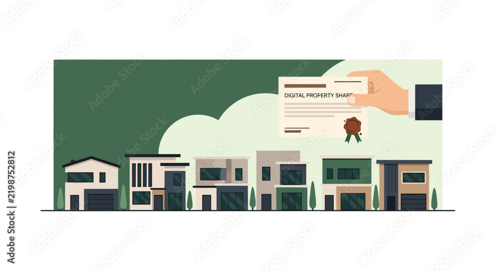 Fototapeta premium Digital Property Share Certificate and Real Estate Fractional Ownership Concept
