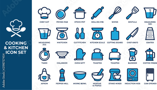 Flat icons set of cooking and kitchen tools