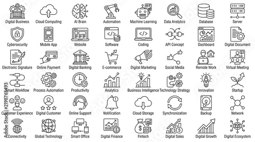 Elements showcase enterprise automation systems and artificial intelligence machine learning architectures.