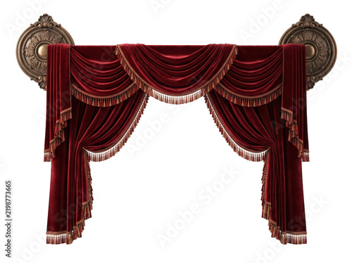 Red velvet curtain draped over a wooden frame