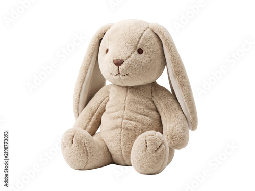 Soft beige teddy bear sitting upright