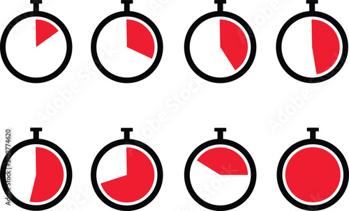 Stopwatch timing Icon. Set of clock timer icon with countdown intervals


