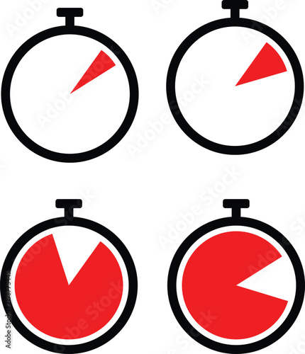 Stopwatch timing Icon. Set of clock timer icon with countdown intervals
