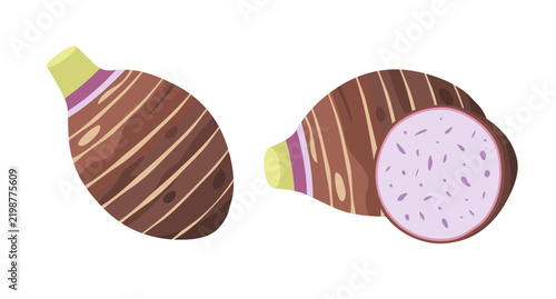 Foto Taro Root and Its Variants in flat design on white background.