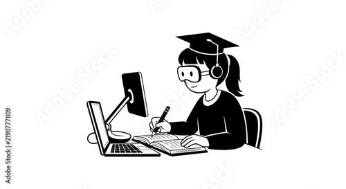 Bild auf Leinwand Young woman wearing headphones and cap.