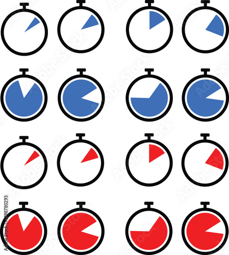 Set of clock timer icon with countdown intervals
