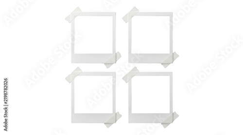 Four empty photo frames taped on transparent background