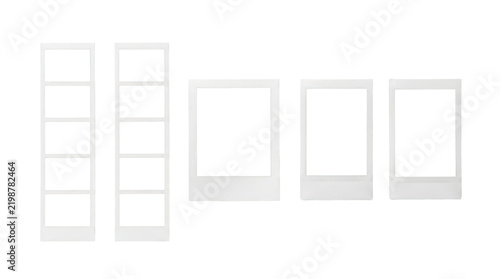 Blank photo booth strips and instant photo frames isolated on transparent background