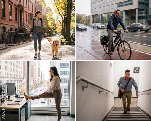 People integrating physical activity into daily urban life