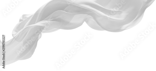 White sheer chiffon fabric flowing isolated on transparent background with copy space 3D render