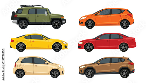 Fotografie Vector collection of modern passenger cars showing side profile views including