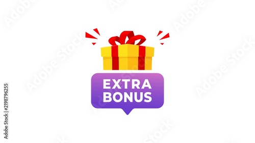 4K animation of Extra Bonus Gift Icon With Yellow Present and Red Ribbon for Promotion and Special Offer