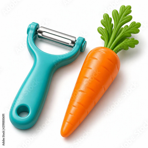 Peeler + Carrot 3d rendering isolated on white background plastic style icon