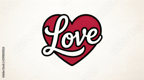 Red heart shape with love written in white calligraphy illustration