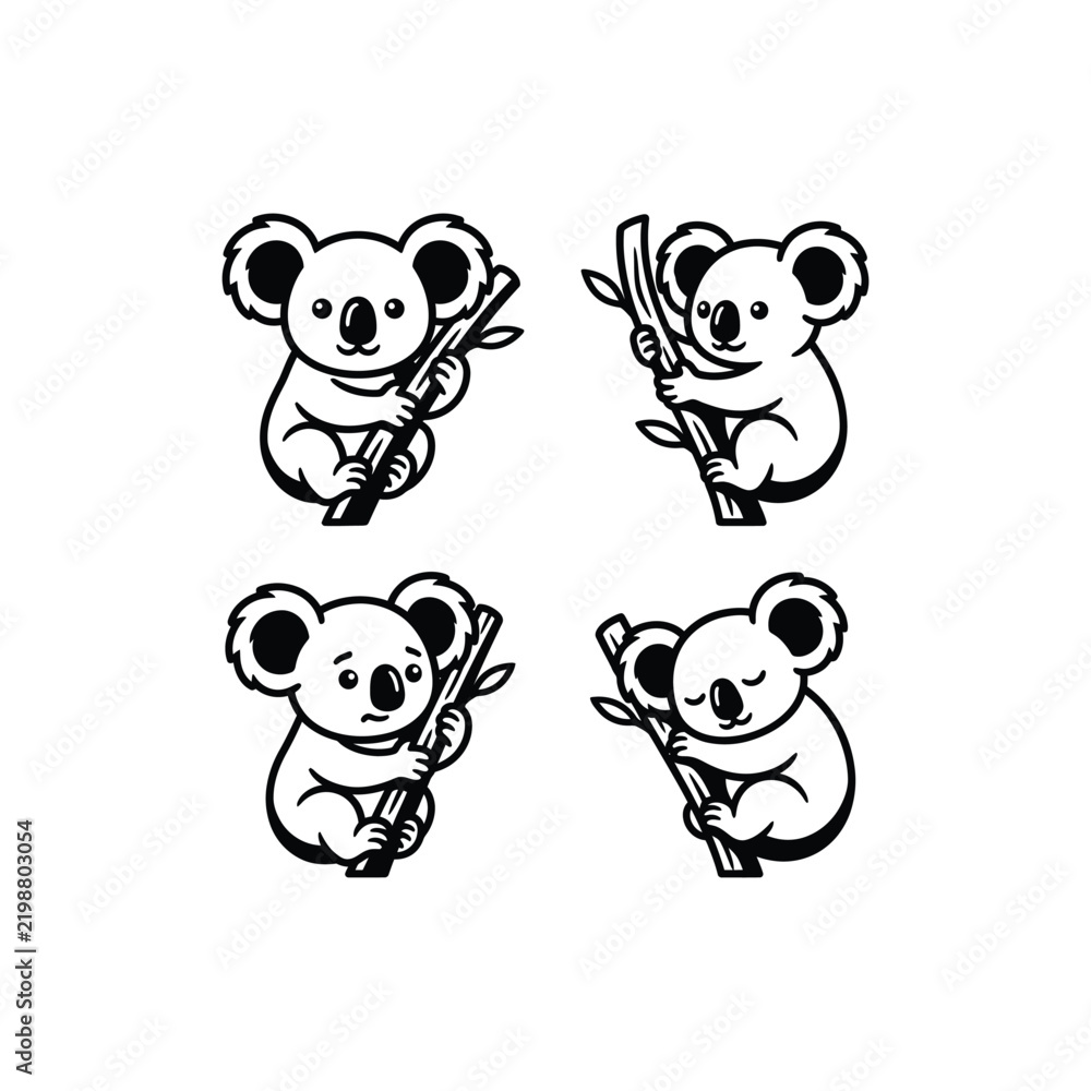 Obraz premium Cute Koala Illustrations Set with Eucalyptus Branches.