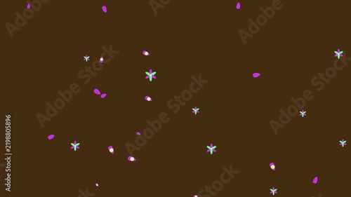 Colorful Animated Flowers and Falling Petals Floating on Dark Background, Motion Graphics