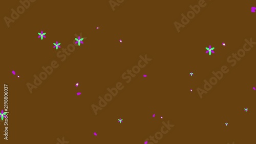 Animated Flowers Blooming and Floating on Brown Background, Seamless Loop