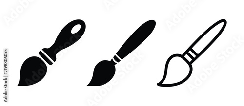 Paint brush symbols, artistic creativity and design tools for painting, illustration, graphic projects, craft work, creative studios and visual art vector collection