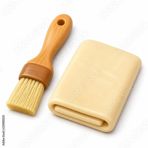 Pastry Brush + Pastry Dough 3d rendering isolated on white background plastic style icon