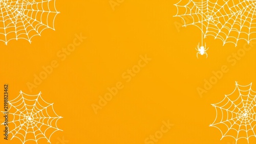 Spooky spider webs on a bright orange background for halloween celebration