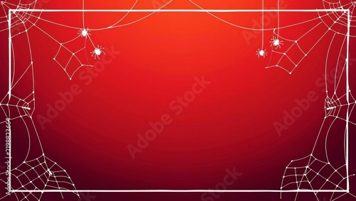 Spooky spider web frame on a bright red background for halloween party invitation
