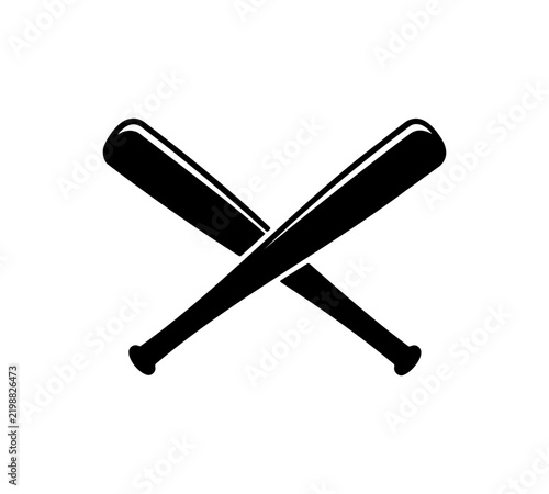 Crossed baseball bats silhouette for sports team logos and equipment shop branding designs.