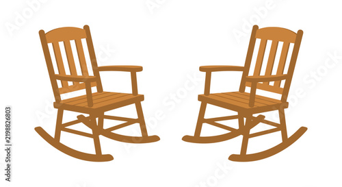 Two wooden rocking chairs are depicted in a flat vector illustration